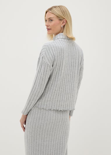 Grey Ribbed Soft Touch High Neck Top