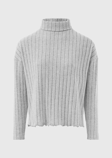 Grey Ribbed Soft Touch High Neck Top