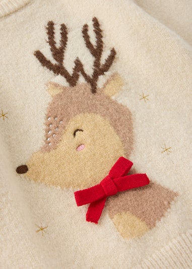 Girls Cream Reindeer Knitted Jumper (1-7yrs)