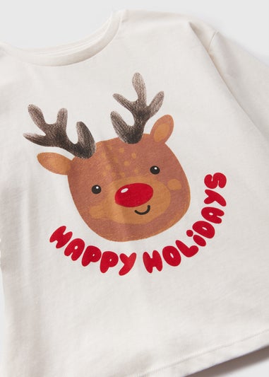 Girls Cream Reindeer Long Sleeve Top (1-7yrs)