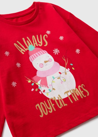 Girls Red Snowman Long Sleeve Top (1-7yrs)