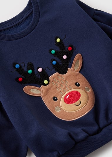 Girls Navy Reindeer Sweatshirt (1-7yrs)