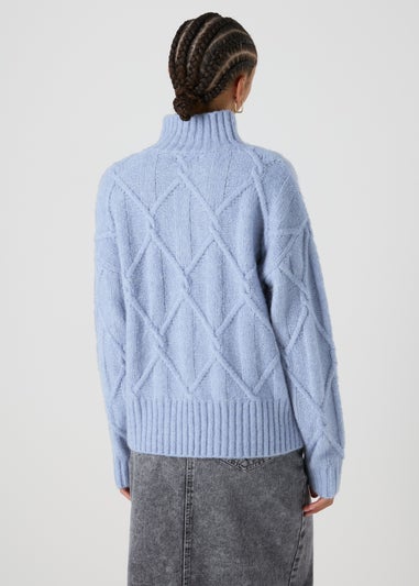 Blue Cable High Neck Jumper