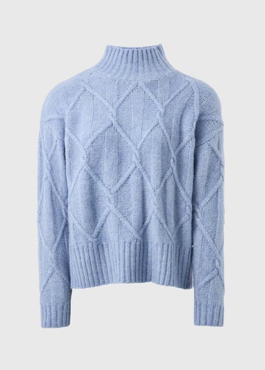 Blue Cable High Neck Jumper