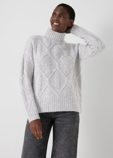 Grey Cable High Neck Jumper