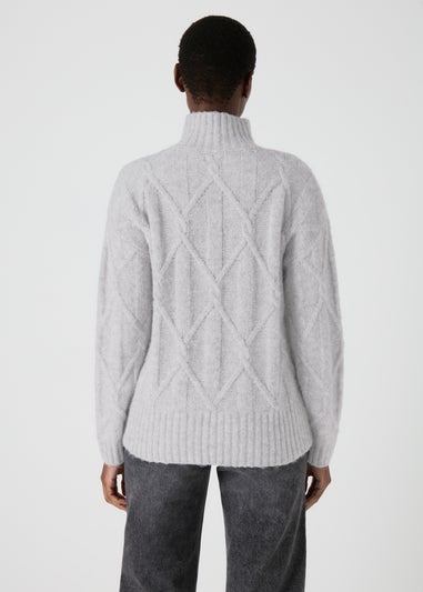 Grey Cable High Neck Jumper