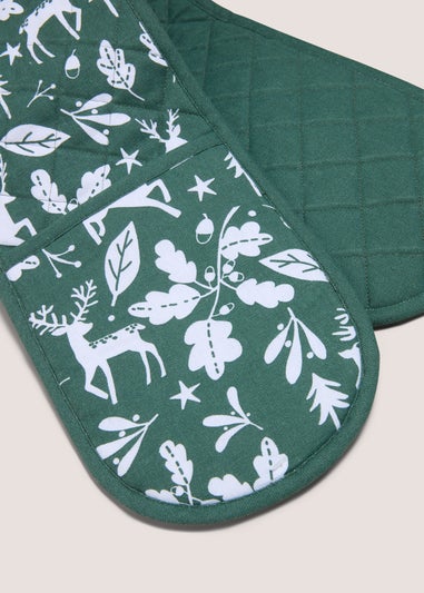 Winter Poem Green Stag Oven Gloves