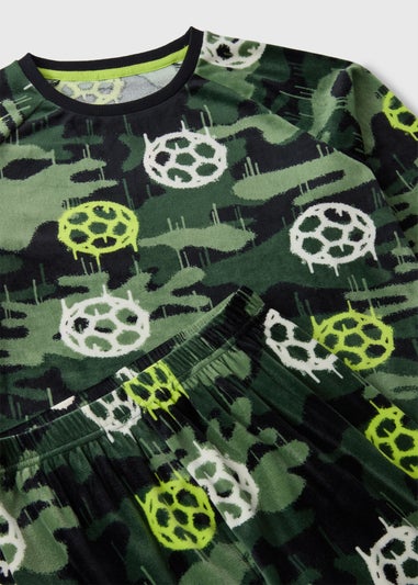 Boys Green Camouflage Football Top & Bottom Pyjama Set (7-13yrs)