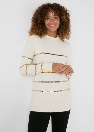 Cream Sequin Stripe Tunic