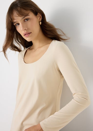 Et Vous Beige Double Layer Long Sleeve Top