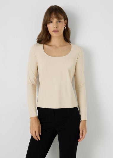 Et Vous Beige Double Layer Long Sleeve Top