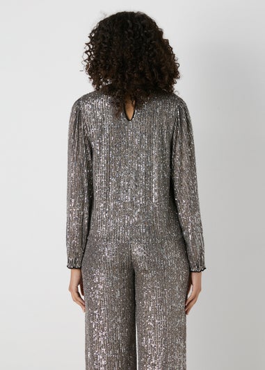 Et Vous Gold Sequin High Neck Blouse