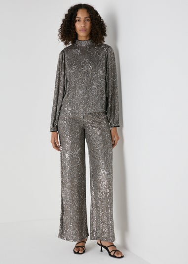 Et Vous Silver Sequin High Neck Blouse