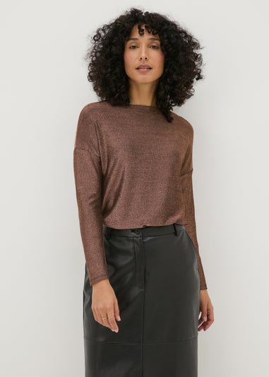 Bronze Long Sleeve Lurex Top