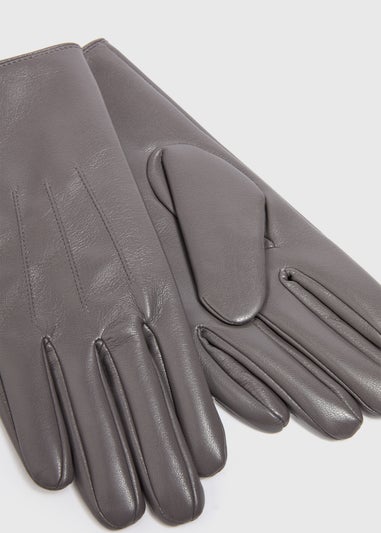 Grey Faux Leather Gloves