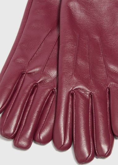 Burgundy Faux Leather Gloves