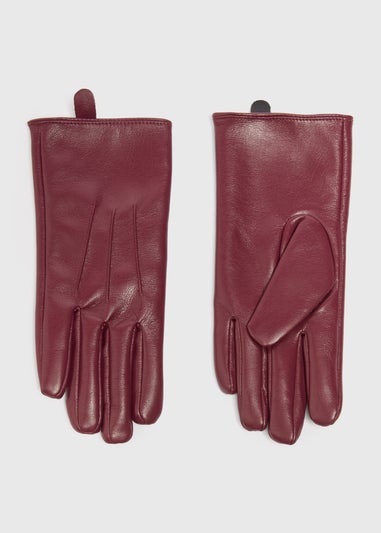 Burgundy Faux Leather Gloves