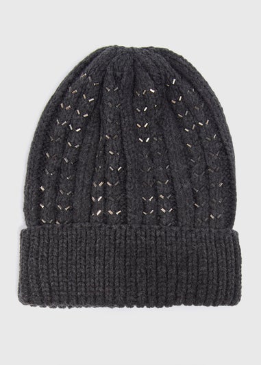 Charcoal Ribbed Knit Beanie