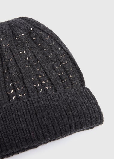 Charcoal Ribbed Knit Beanie