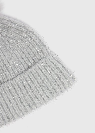 Silver Pom Pom Beanie