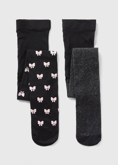 2 Pack Girls Black Bow Tights (2-11yrs)