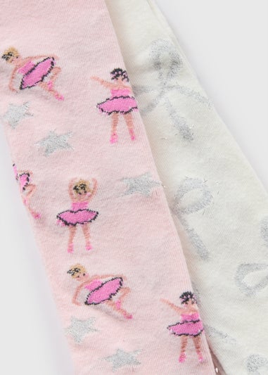 2 Pack Girls Pink & Cream Ballerina Bow Tights (2-11yrs)