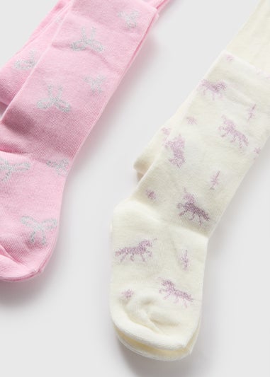 2 Pack Girls Pink Unicorn Tights (2-11yrs)