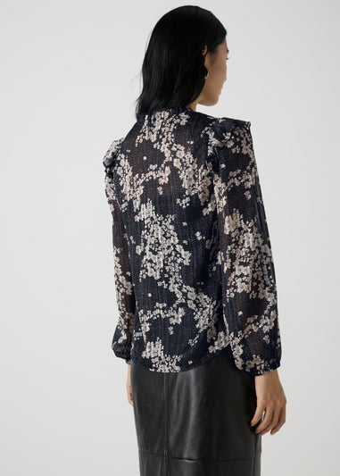 Et Vous Black Floral Frill Blouse