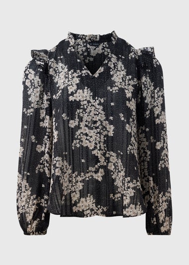 Et Vous Black Floral Frill Blouse