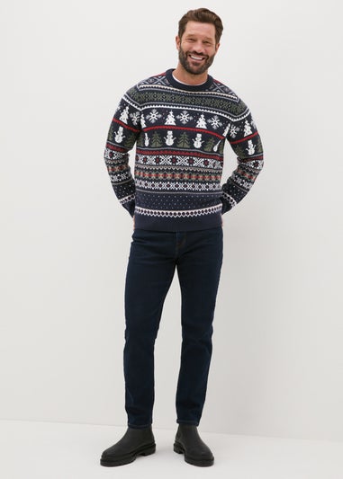 Navy Fairisle Snowman Knit Jumper