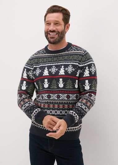 Navy Fairisle Snowman Knit Jumper