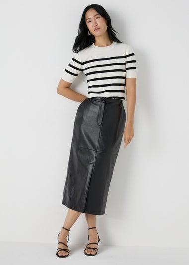 Et Vous Black Faux Leather Midi Skirt