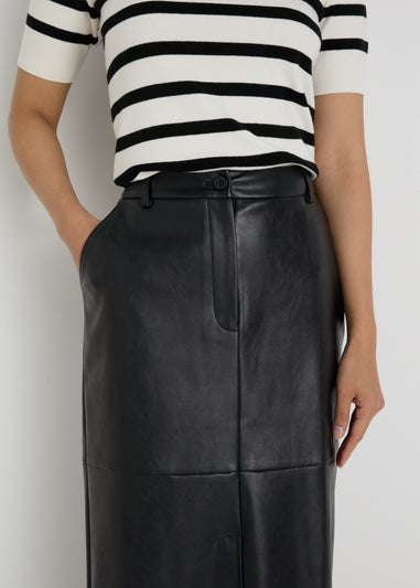Et Vous Black Faux Leather Midi Skirt