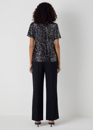 Et Vous Black Sequin Side Stripe Trousers