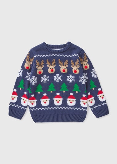 Kids Navy Christmas Knitted Jumper (1-7yrs)