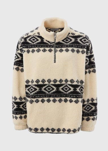 Black Aztec Borg Half Zip Jumper