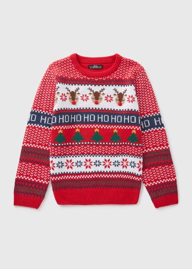 Christmas Boys Red Fairisle Knitted Jumper (3-13yrs)