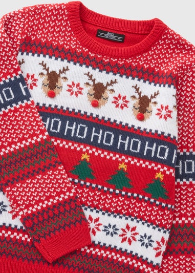 Christmas Kids Red Fairisle Knitted Jumper (3-13yrs)