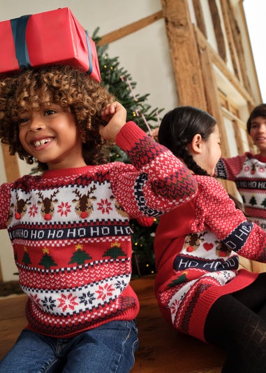 Christmas Kids Red Fairisle Knitted Jumper (3-13yrs)