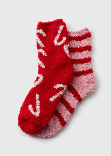 2 Pack Red Candy Cane Cosy Socks