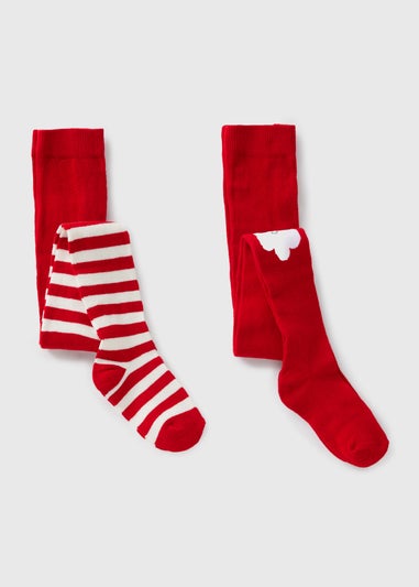 2 Pack Girls Red Santa Tights (2-11yrs)