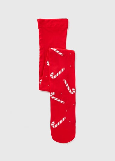 Girls Red Candy Cane Tights (2-11yrs)