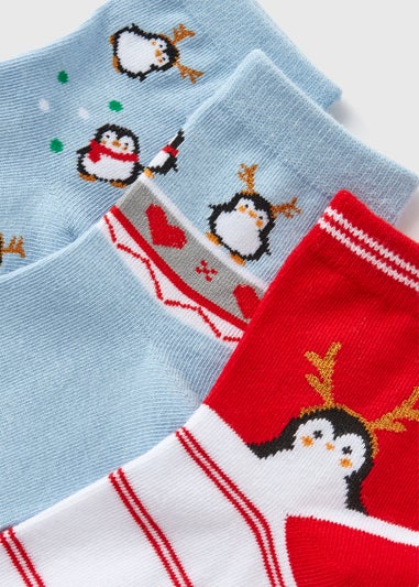 3 Pack Girls Blue Penguin Socks (Younger 6-Older 5.5)