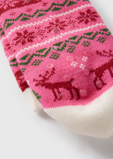 1 Pack Pink Fairisle Slipper Socks