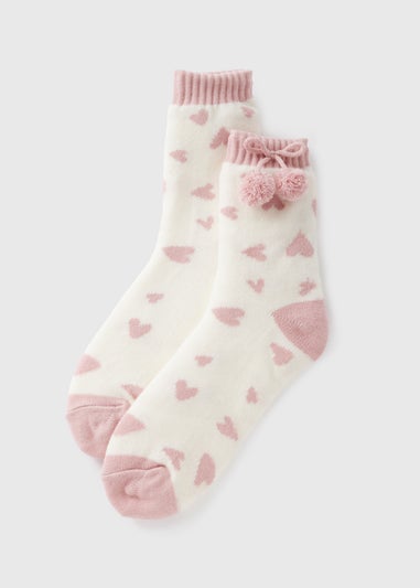 Pink Heart Slipper Socks