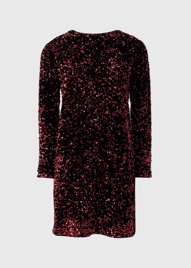 Burgundy Sequin Long Sleeve Mini Dress