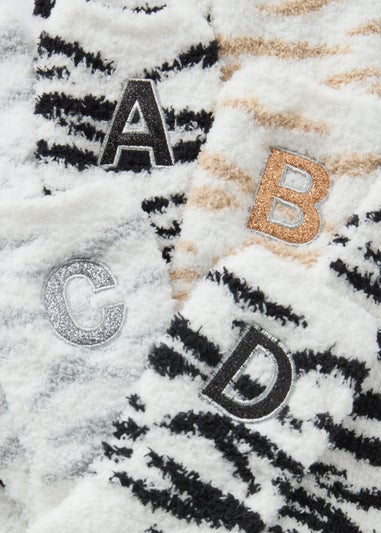 White Animal Print Initial Socks In A Box