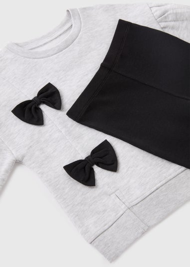 Girls Grey Bow Sweatshirt & Flared Leggings Set (1-7yrs)