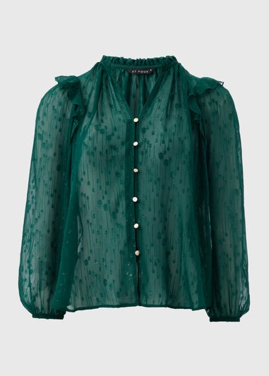 Et Vous Green Frill Shoulder Blouse