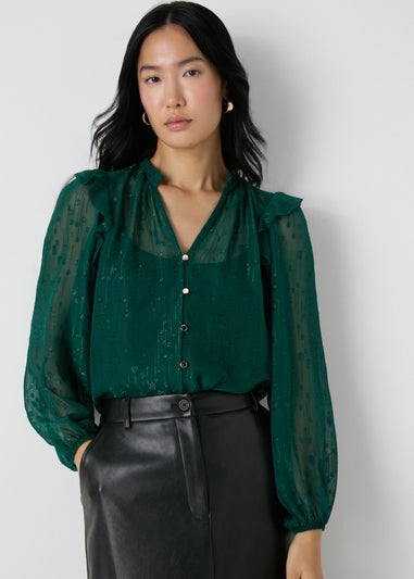 Et Vous Green Frill Shoulder Blouse